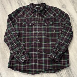 Stio Men’s Junction Midweight Flannel Shirt sz XXL in Purple Green Plaid